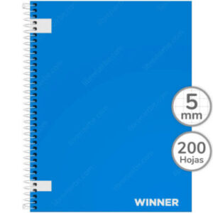 Cuaderno Tamaño Carta, Espiral de Plástico, Tapa Dura, WINNER, con 200 Hojas Cuadriculadas 5 mm