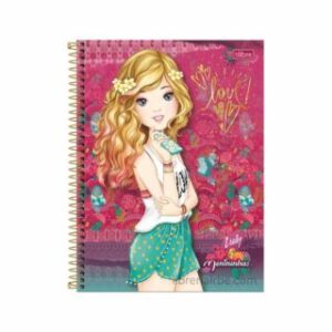 Cuaderno Tamaño Medio Oficio, Espiral de Metal, Tapa Dura, Tilibra Menininhas, con 100 Hojas Cuadriculadas 5 mm