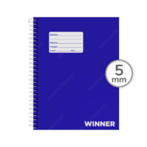 Cuaderno Tamaño Medio Oficio, Espiral de Plástico, Tapa Dura, WINNER, con 100 Hojas Cuadriculadas 5 mm