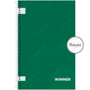Cuaderno Tamaño Oficio, Espiral de Plástico, Tapa Dura, WINNER, con 100 Hojas Rayadas