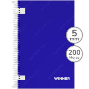 Cuaderno Tamaño Oficio, Espiral de Plástico, Tapa Dura, WINNER, con 200 Hojas Cuadriculadas 5 mm