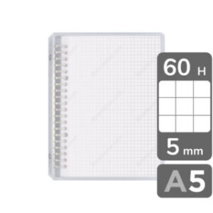 Cuaderno Infinito, Minimalista, Recargable, Tamaño A5, Anillos de Metal, Tapa Flexible Transparente, con 60 Hojas Cuadriculadas