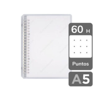 Cuaderno Infinito, Minimalista, Recargable, Tamaño A5, Anillos de Metal, Tapa Flexible Transparente, con 60 Hojas Punteadas