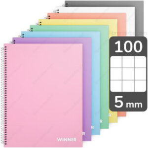 Cuaderno Tamaño Carta, Espiral de Plástico, Tapa Dura, WINNER Pastel, con 100 Hojas Cuadriculadas 5 mm