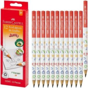 EcoLápices Negros de Grafito, 2B, JUMBO, Triangulares, Faber-Castell, Caja de 12 Piezas