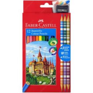EcoLápices de Colores, Faber-Castell. Hexagonales, Set de 12 Colores + 3 Lápices Bicolor + Tajador