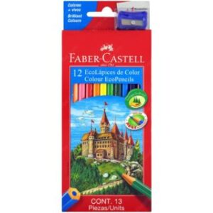 EcoLápices de Colores, Faber-Castell, Hexagonales, Set de 12 Piezas + Tajador