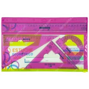 Estuche Geométrico 30 cm de 4 Piezas con Cierre MADISON Fucsia