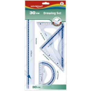 Estuche Geométrico, de 30 cm, de Plástico Transparente, con 4 Piezas, KEYROAD
