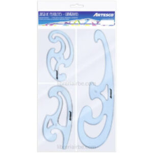 Reglas Curvas, Cerchas, Pistoletes, Curvígrafos, Transparentes, Artesco, Juego de 3 Piezas
