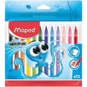 Marcadores Escolares Lavables Maped Color’Peps Ocean Plus, Set de 12 Colores