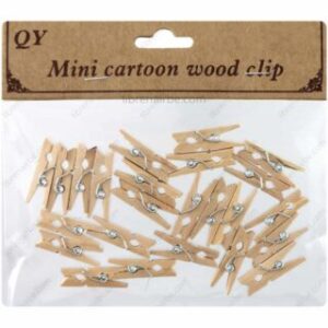 Mini Ganchitos de Madera para Decoraciones, Paquete de 24 Piezas en Color Natural