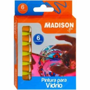 Pintura para Vidrio, Vitral, Escolar, MADISON, Set con 6 Tubos