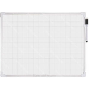 Pizarra Magnética Blanca, Doble Cara (Cuadriculada y Blanca) con Marco de Aluminio + 1 Marcador – 30 x 40 cm