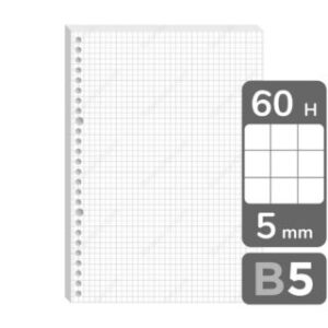 Repuestos para Cuaderno Infinito, Minimalista, Paquete con 60 Hojas de 65 g/m², 26 Perforaciones, Tamaño B5, Cuadriculadas