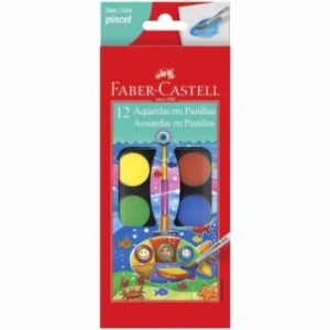 Set 12 Acuarelas Escolares en Pastillas con Pincel Faber-Castell