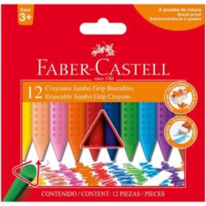 Set de 12 Crayones Triangulares Borrables Faber-Castell Jumbo Grip