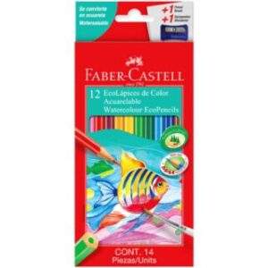 Set 12 EcoLápices de Colores Acuarelables Faber-Castell + Pincel y Tajador