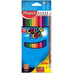 Set 12 Lápices Triangulares de Colores Maped Color’Peps + Lápiz de Grafito y Tajador