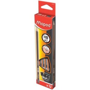 Lápiz de Grafito, HB, Maped Black’Peps, Color Negro, Caja de 12 Lápices Triangulares