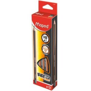 Lápiz de Grafito, HB, Maped Black’Peps, Color Negro, Caja de 12 Lápices Triangulares JUMBO