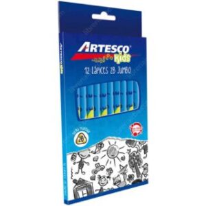 Lápiz de Grafito, 2B, Artesco, Color Negro, Caja de 12 Lápices Triangulares JUMBO
