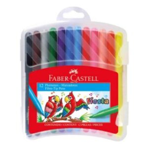 Set de 12 Marcadores Escolares Lavables Faber-Castell Fiesta con Estuche Rígido