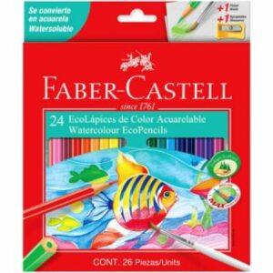 Set 24 EcoLápices de Colores Acuarelables Faber-Castell + Pincel y Tajador